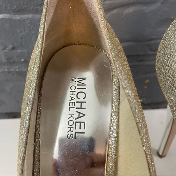 Michael kors‎ Ericka Gold Glitter Peep Toe size 9 Platform Heels Evening Shoes - Picture 5 of 9